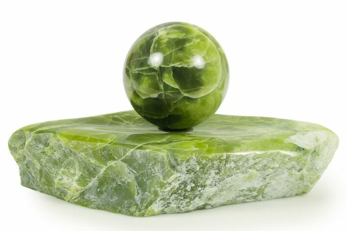 Polished Noble Serpentine Sphere with Base - Washington #367360